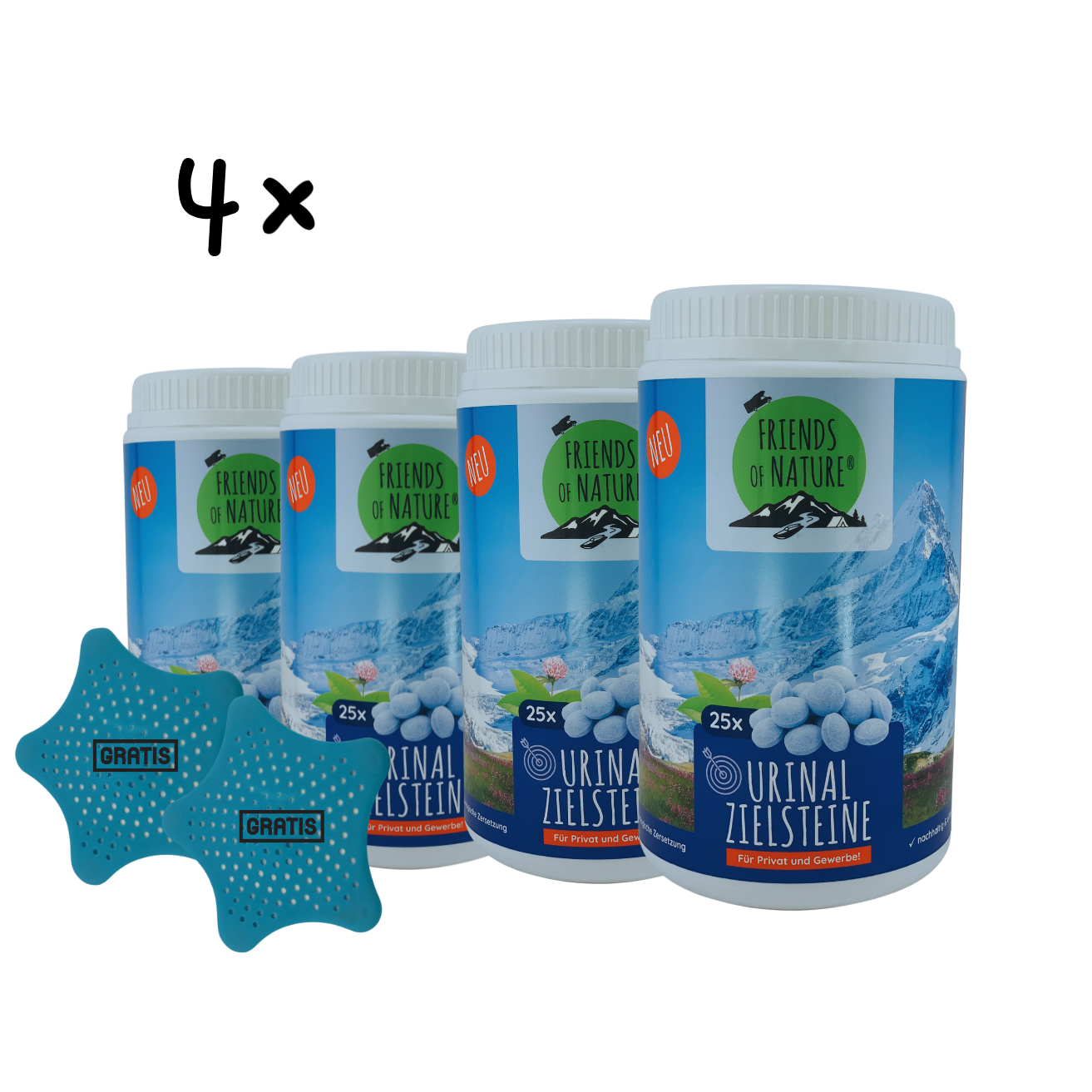 FRIENDS OF NATURE SPARSET 4x Beckensteine für Urinal, WC & Pissoirs (1000g) inkl. 4x Urinalsteine inkl. 2x WC-Sternen, Gegen Kalstein & Urinstein