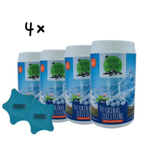 FRIENDS OF NATURE SPARSET 4x Beckensteine für Urinal, WC & Pissoirs (1000g) inkl. 4x Urinalsteine inkl. 2x WC-Sternen, Gegen Kalstein & Urinstein